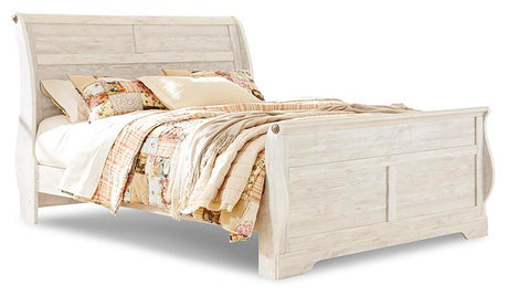 Willowton Whitewash King Sleigh Bedroom Set with Dresser, Mirror and Nightstand - Ornate Home