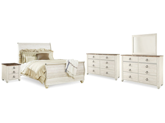 Willowton Whitewash Queen Bed & Dresser & Mirror & Chest - Ornate Home