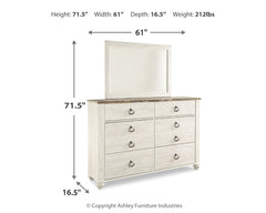 Willowton Whitewash Queen Bed & Dresser & Mirror & Chest - Ornate Home