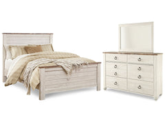 Willowton Whitewash Queen Panel Bed, Dresser and Mirror - Ornate Home