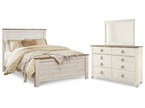 Willowton Whitewash Queen Panel Bed, Dresser and Mirror - Ornate Home