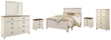 Willowton Whitewash Queen Panel Bedroom Set with Dresser, Mirror, Chest and 2 Nightstands (Online Special Price) - Ornate Home