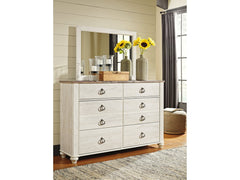 Willowton Whitewash Queen Panel Bedroom Set with Dresser, Mirror, Chest and 2 Nightstands - Ornate Home