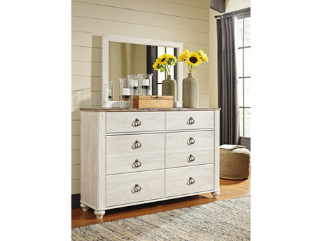 Willowton Whitewash Queen Panel Bedroom Set with Dresser, Mirror and 2 Nightstands - Ornate Home
