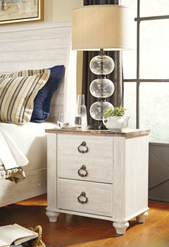 Willowton Whitewash Queen Panel Bedroom Set with Dresser, Mirror and 2 Nightstands - Ornate Home