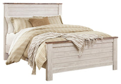 Willowton Whitewash Queen Panel Bedroom Set with Dresser, Mirror and 2 Nightstands - Ornate Home