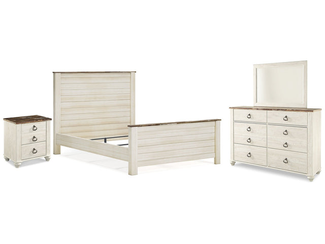 Willowton Whitewash Queen Panel Bedroom Set with Dresser, Mirror, and Nightstand (Online Special Price) - Ornate Home