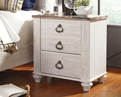 Willowton Whitewash Queen Panel Bedroom Set with Dresser, Mirror, and Nightstand - Ornate Home