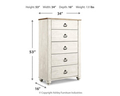 Willowton Whitewash Queen Sleigh Bed, Chest and Nightstand - Ornate Home
