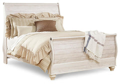 Willowton Whitewash Queen Sleigh Bed, Chest and Nightstand - Ornate Home