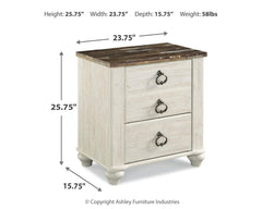 Willowton Whitewash Queen Sleigh Bed, Chest and Nightstand - Ornate Home