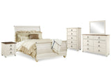 Willowton Whitewash Queen Sleigh Bed & Dresser & Mirror & Chest & Nightstand (Online Special Price) - Ornate Home