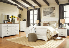 Willowton Whitewash Queen Sleigh Bed & Dresser & Mirror & Chest & Nightstand - Ornate Home