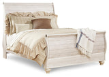 Willowton Whitewash Queen Sleigh Bed & Dresser & Mirror & Chest & Nightstand - Ornate Home