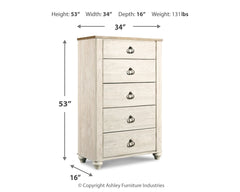 Willowton Whitewash Queen Sleigh Bed & Dresser & Mirror & Chest & Nightstand - Ornate Home