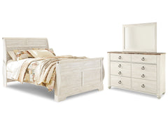 Willowton Whitewash Queen Sleigh Bed, Dresser and Mirror - Ornate Home
