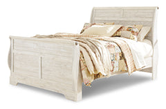 Willowton Whitewash Queen Sleigh Bed, Dresser and Mirror - Ornate Home