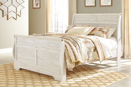 Willowton Whitewash Queen Sleigh Bed - Ornate Home