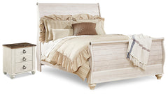 Willowton Whitewash Queen Sleigh Bed and Nightstand - Ornate Home