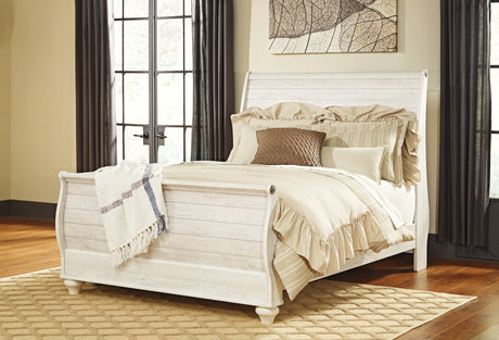 Willowton Whitewash Queen Sleigh Bed and Nightstand - Ornate Home