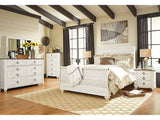 Willowton Whitewash Queen Sleigh Bedroom Set with 2 Dressers, Mirror, Chest and 2 Nightstands (Online Special Price) - Ornate Home