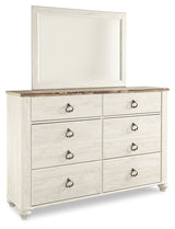 Willowton Whitewash Queen Sleigh Bedroom Set with 2 Dressers, Mirror, Chest and 2 Nightstands (Online Special Price) - Ornate Home