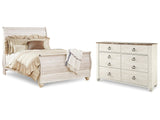 Willowton Whitewash Queen Sleigh Bedroom Set with Dresser - Ornate Home