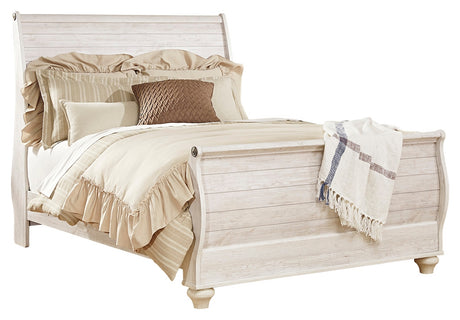 Willowton Whitewash Queen Sleigh Bedroom Set with Dresser - Ornate Home