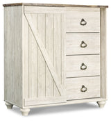 Willowton Whitewash Queen Sleigh Bedroom Set with Dresser and Chest - Ornate Home