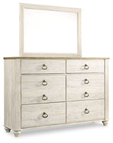 Willowton Whitewash Queen Sleigh Bedroom Set with Mirrored Dresser and Nightstand (Online Special Price) - Ornate Home