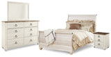 Willowton Whitewash Queen Sleigh Bedroom Set with Mirrored Dresser and Nightstand - Ornate Home