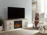 Willowton Whitewash TV Stand with Electric Fireplace (Online Special Price) - Ornate Home