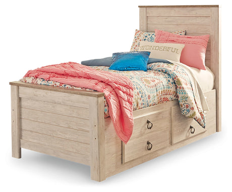 Willowton Whitewash Twin Bedroom Set with Storage, Dresser, Mirror, Chest and Nightstand - Ornate Home
