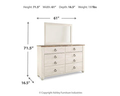 Willowton Whitewash Twin Panel Bed, Dresser and Mirror - Ornate Home