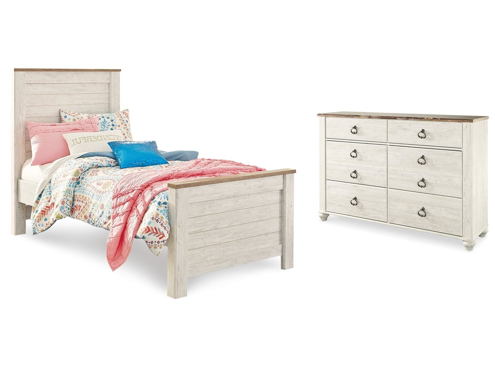 Willowton Whitewash Twin Panel Bedroom Set with Dresser (Online Special Price) - Ornate Home