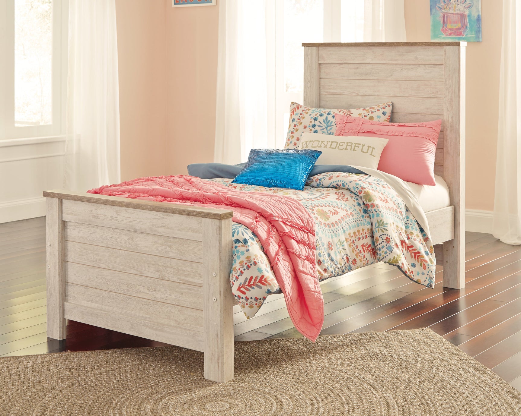 Willowton Whitewash Twin Panel Bedroom Set with Dresser (Online Special Price) - Ornate Home
