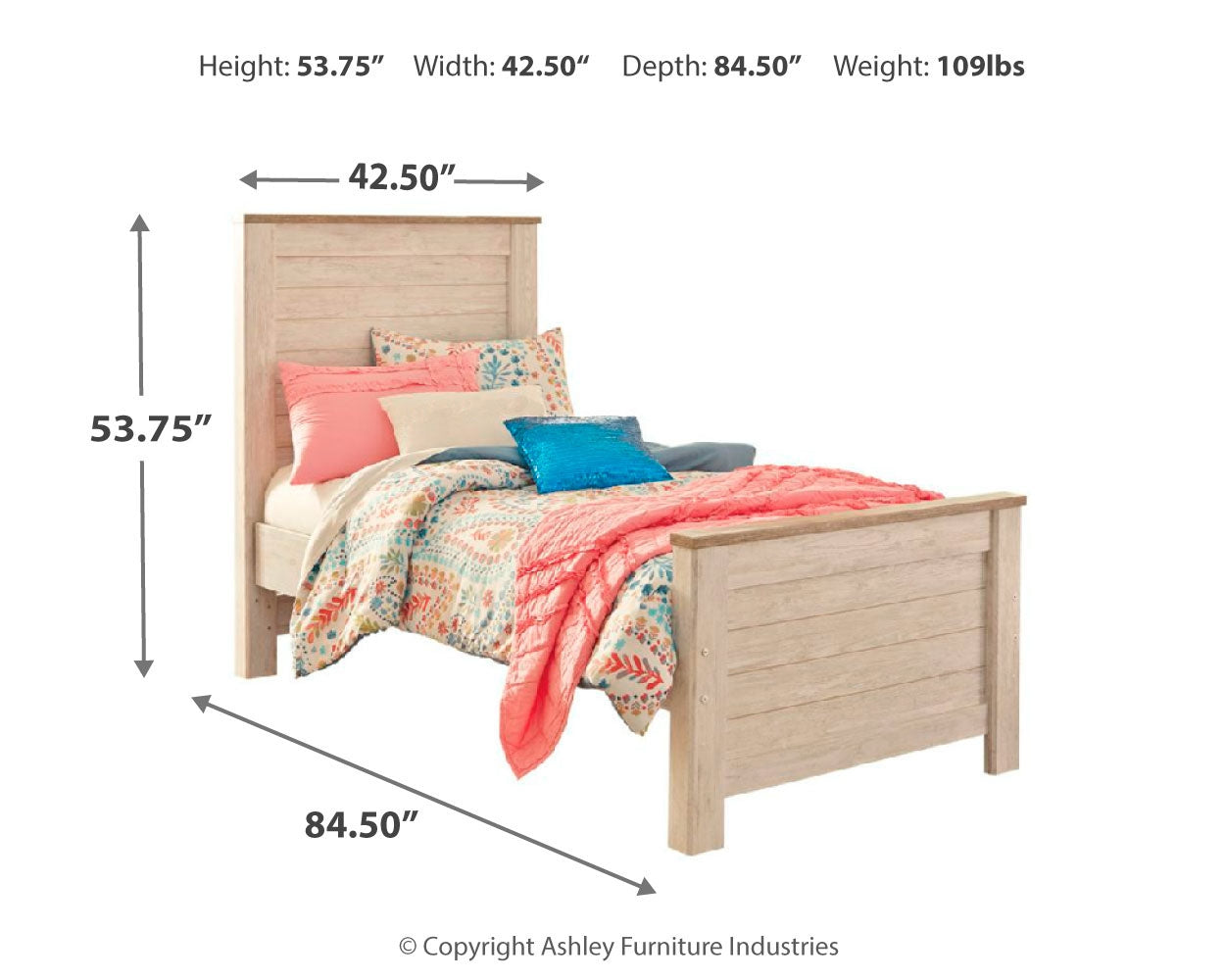 Willowton Whitewash Twin Panel Bedroom Set with Dresser - Ornate Home