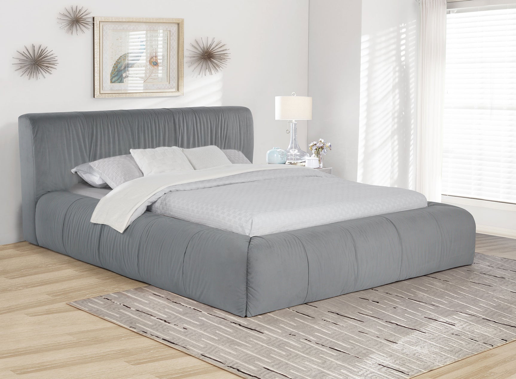Wilshire Grey California King Upholstered Platform Bed - Ornate Home