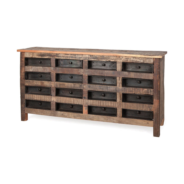 Wilton Brown Reclaimed Wood and Metal 16 Drawer Sideboard