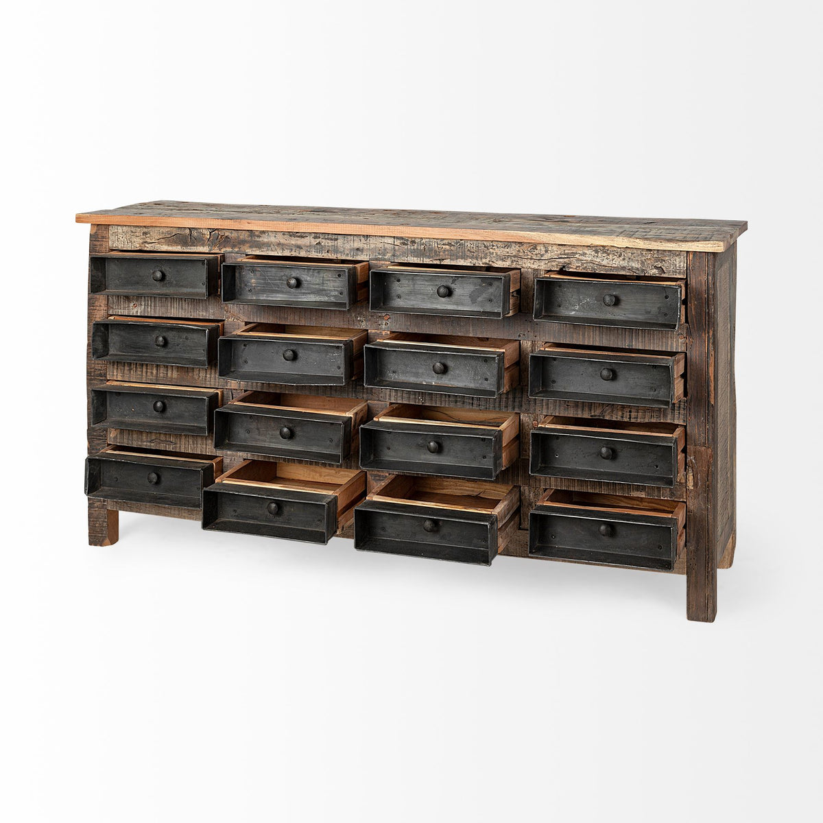 Wilton Brown Reclaimed Wood and Metal 16 Drawer Sideboard
