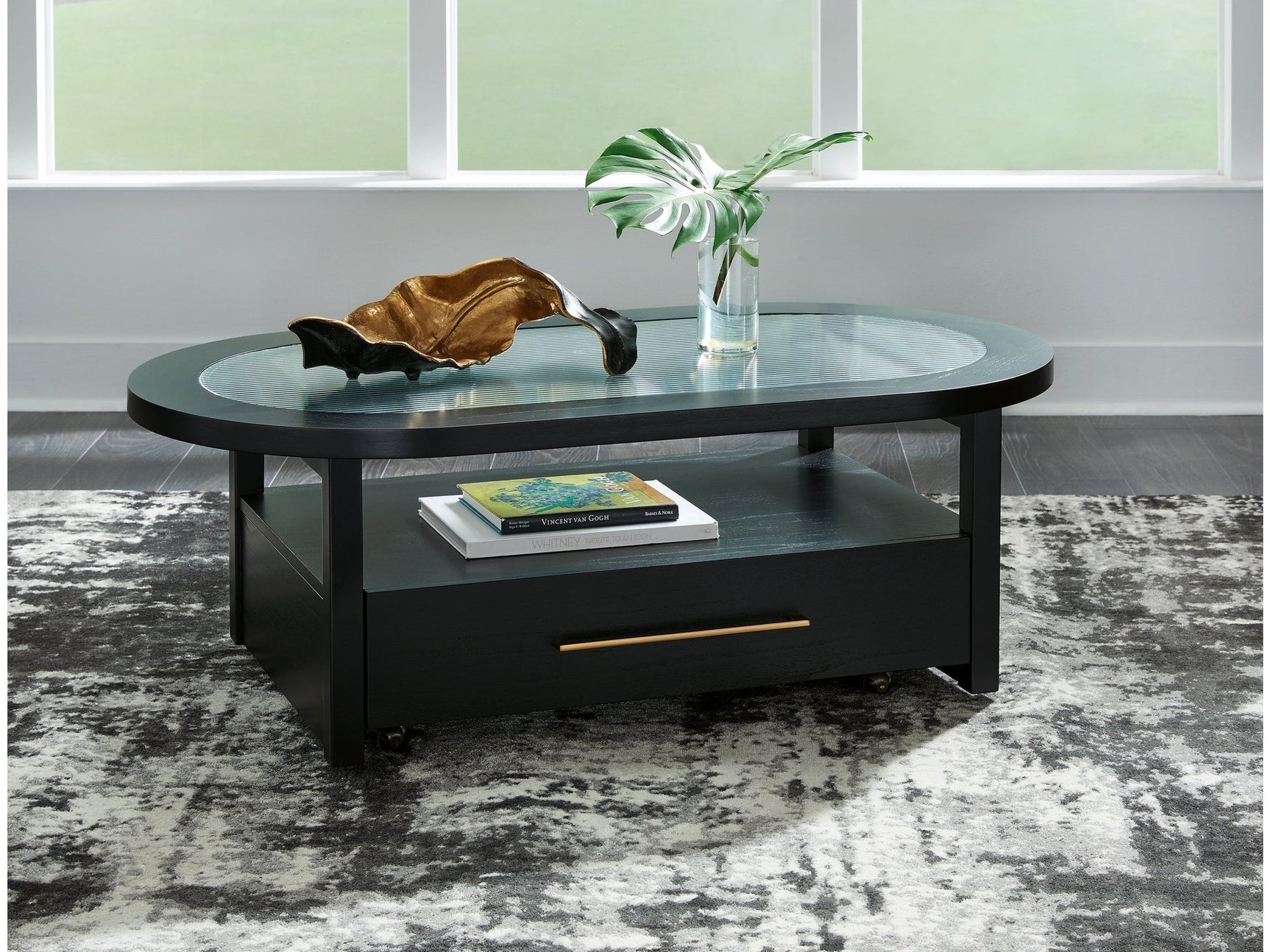 Winbardi Black Oval Coffee Table - Ornate Home