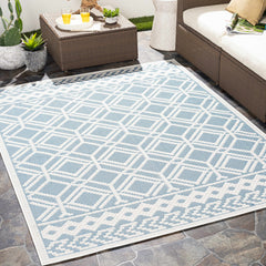 Wingina 8x10 Ice Blue Trellis Outdoor Rug - Clearance - Ornate Home