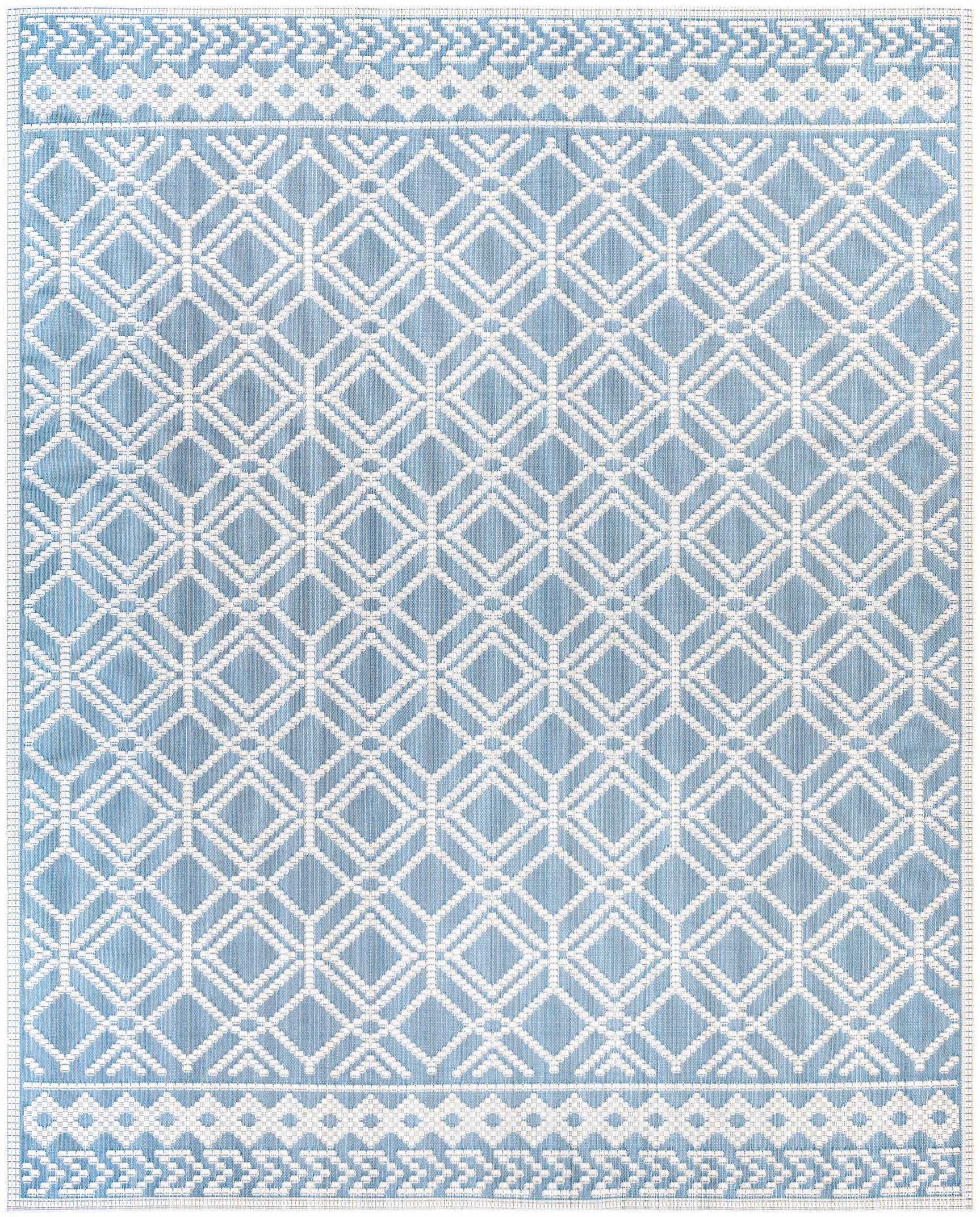 Wingina 8x10 Ice Blue Trellis Outdoor Rug - Clearance - Ornate Home