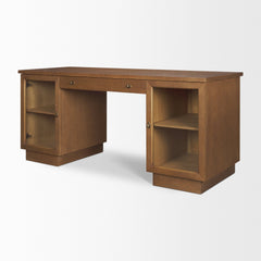 Winsford Brown Two-Tone Oak Writing Desk with Glass Doors - Ornate Home