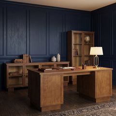 Winsford Brown Two-Tone Oak Writing Desk with Glass Doors - Ornate Home