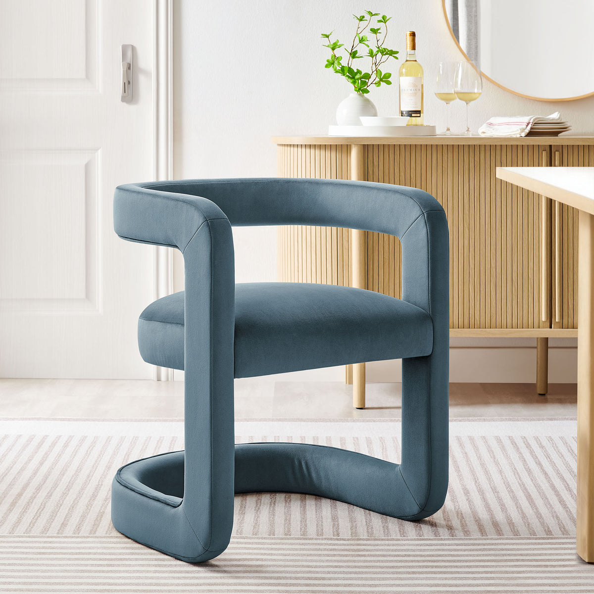 Winslow Cadet Blue Barrel Performance Velvet Dining Chair - Ornate Home