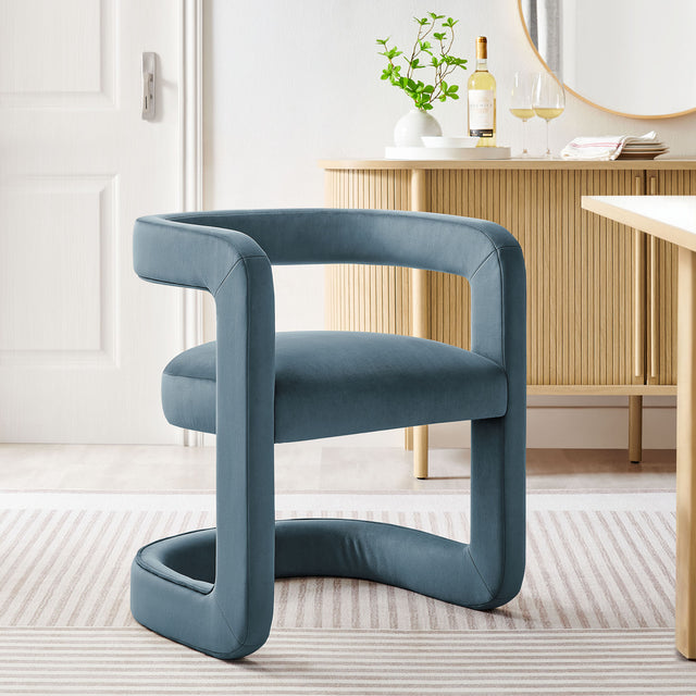 Winslow Cadet Blue Barrel Performance Velvet Dining Chair - Ornate Home
