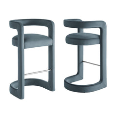 Winslow Cadet Blue Performance Velvet Bar Stool (Set of 2) - Ornate Home