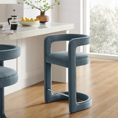 Winslow Cadet Blue Performance Velvet Counter Stool - Ornate Home