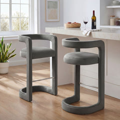 Winslow Storm Gray Performance Velvet Bar Stool (Set of 2) - Ornate Home